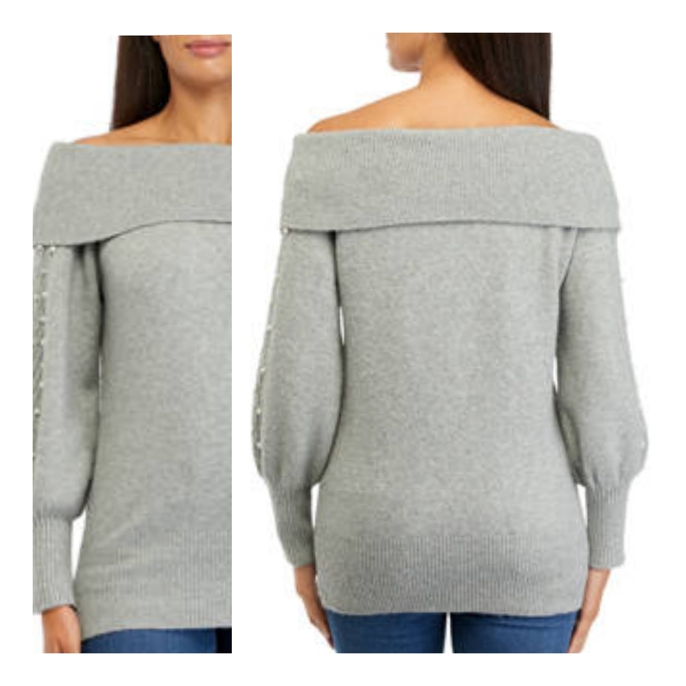 Crown & Ivy | Pear Accents | Classy Gray Cowl Neck Sweater | NWT